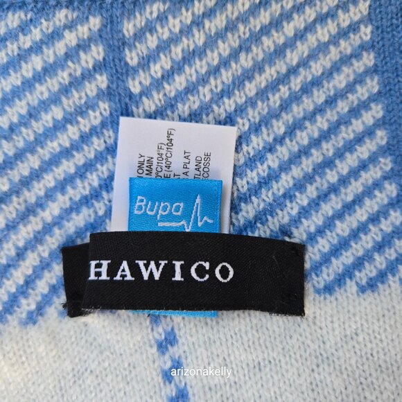 NWOT Hawico Cashmere Double Knit Blue & White Plaid Luxury Scottish Cashmere - Picture 8 of 13